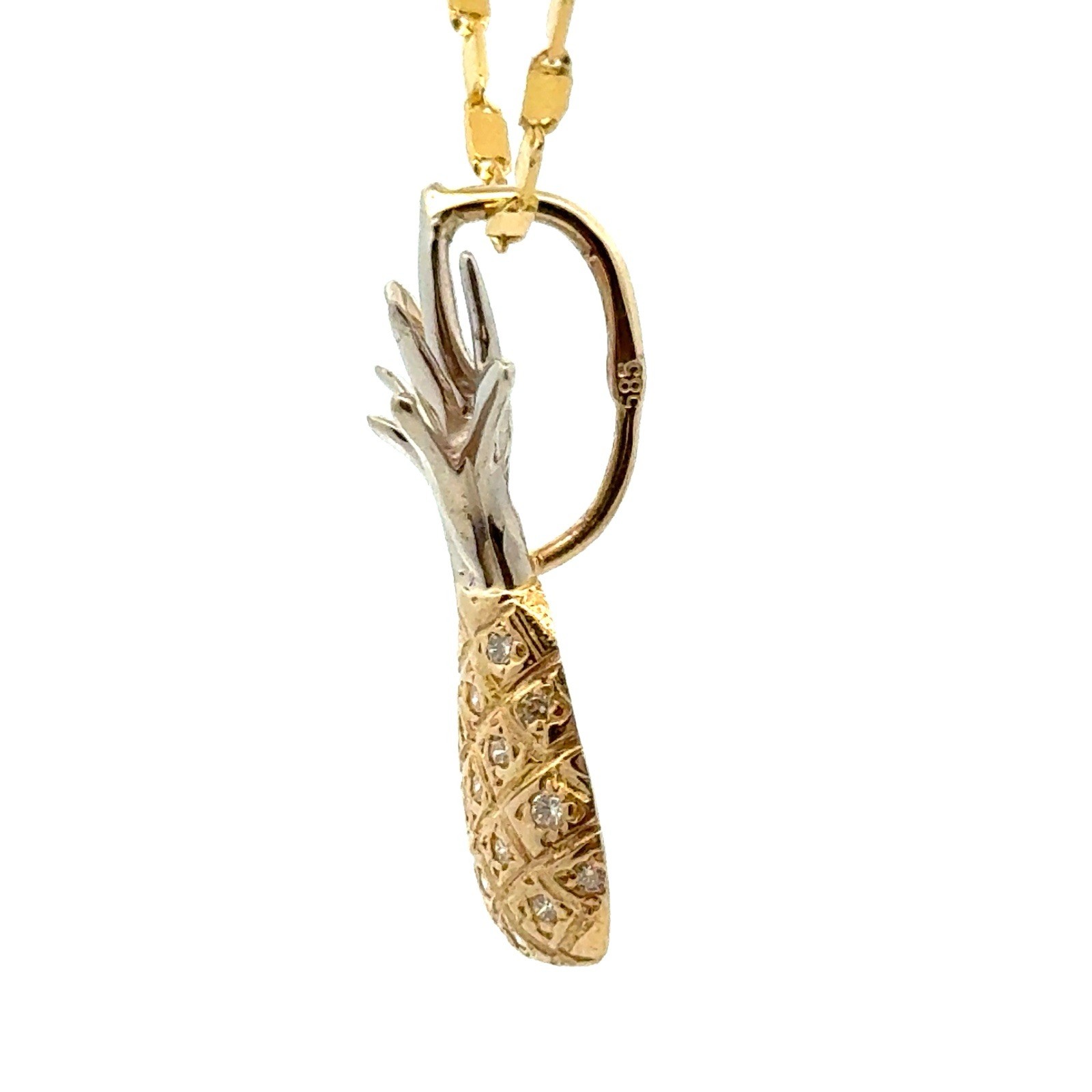 14KT TWO-TONE GOLD .19CT DIAMOND PINEAPPLE PENDANT 3.4 GRAMS
