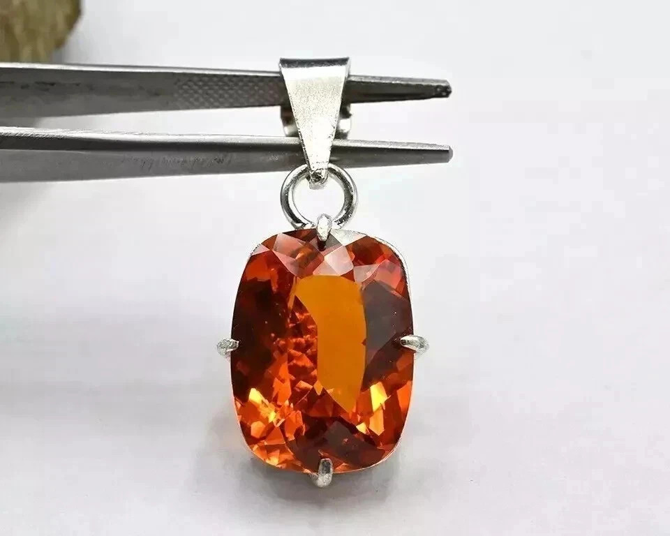 22 Ct Natural Ceylon Orange Sapphire Cushion Cut AGL Certified Gemstone Pendant