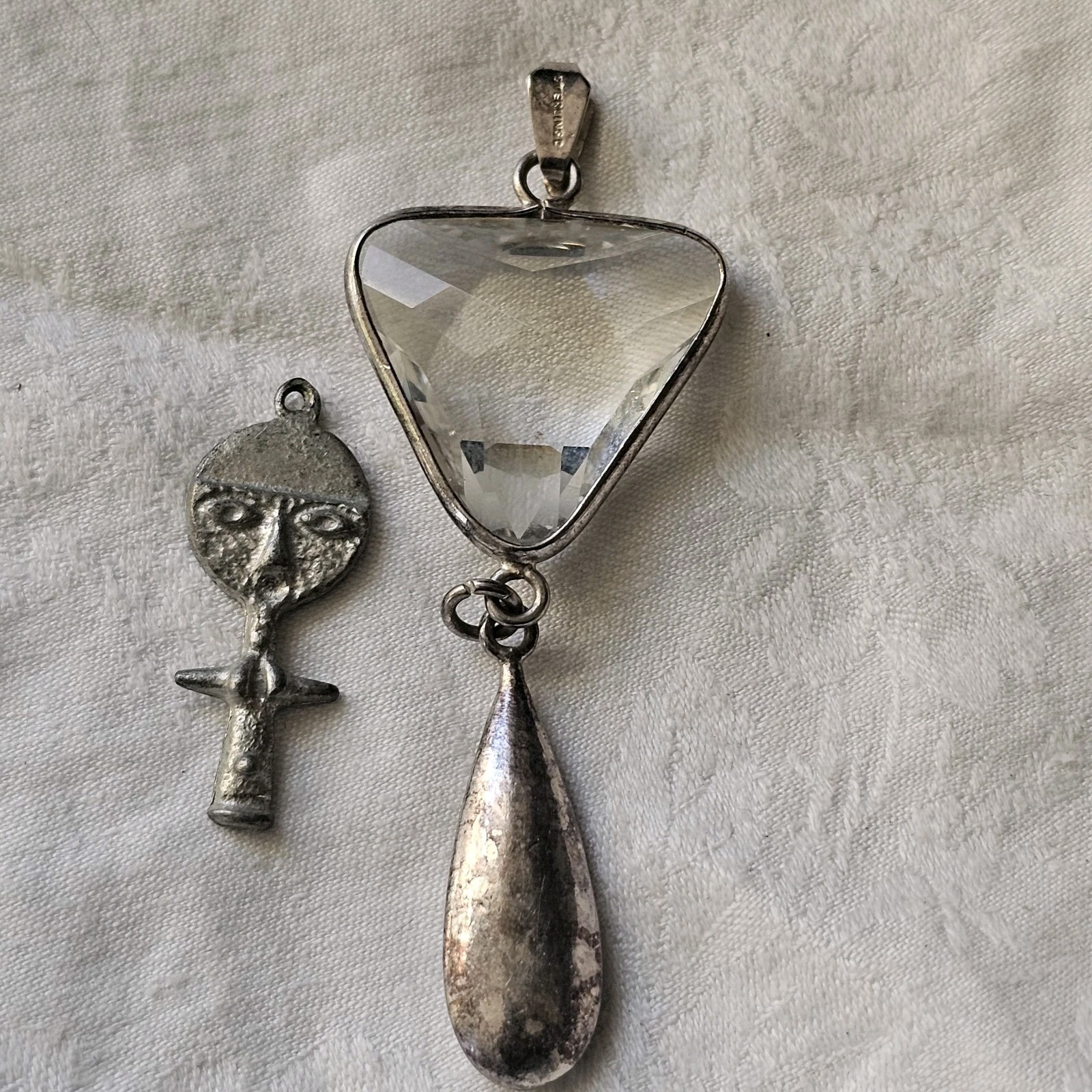 Faceted Clear Crystal Pendant Sterling Silver & Female Tribal Sterling Charm