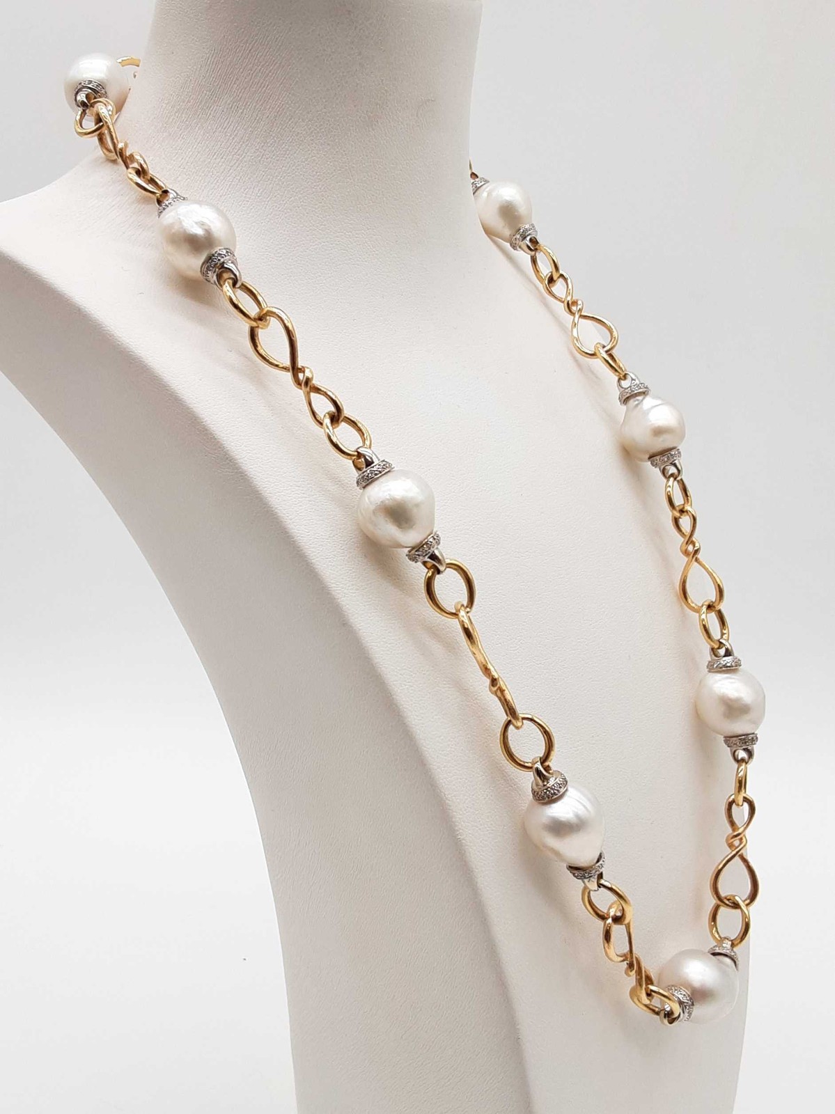 White Pearls 18k Two Tone Yellow White Gold 90.8g Beaded Chain 23in Do0326wrrxde