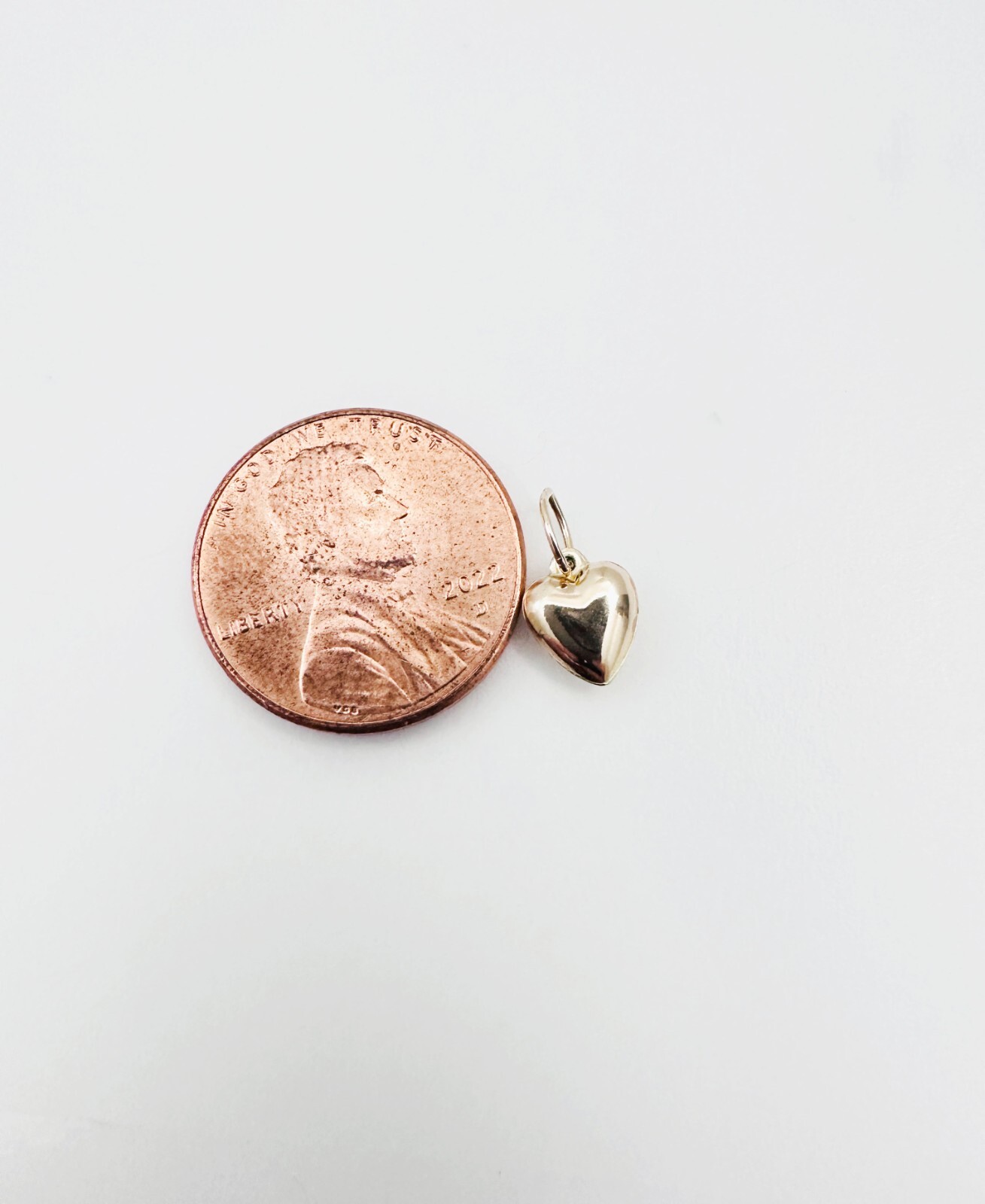 14K Solid Yellow Gold Mini / Petite Puffy Puffed Heart Charm Pendant 12.5x6mm