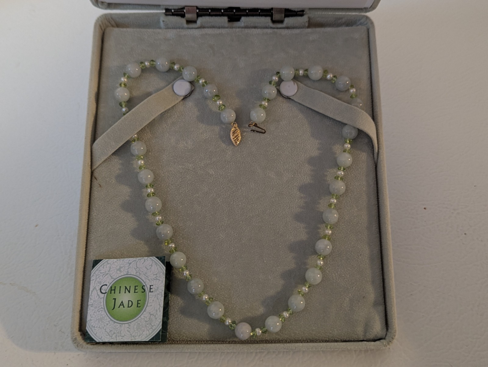 2008 QVC Chinese Jade W/Fresh Water Pearls 14k Clasp 18 Inches In Original Box