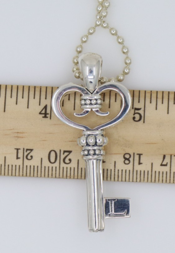 Lagos Caviar Sterling Silver Signature Key Pendant Beaded Necklace 34″ – 24G