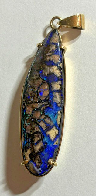 Australian Boulder Opal Pendant with Electric Blue Marquise Shaped Stone