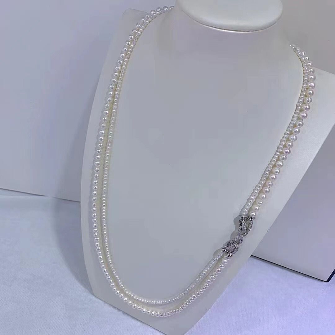 gorgeous two strands 4-8mm south sea white pearl necklace 18″19″