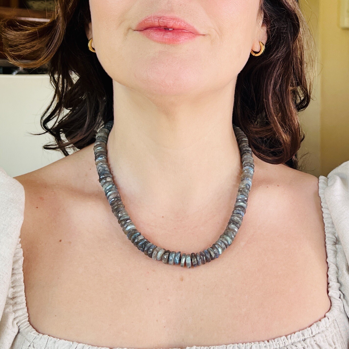 Genuine Labradorite (352cts) 14k Strand/String Beaded Necklace, New 18.5″