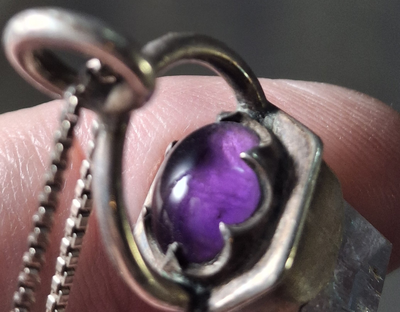 Vintage Sterling Silver Raw Aquamarine Point Amethyst Pendant Necklace 19 inch