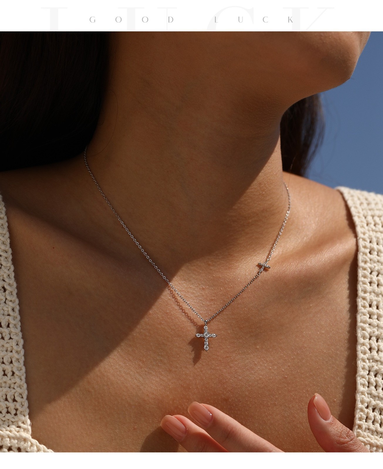 925 Sterling Silver Moissanite Double Cross Pendant Necklace Women Gift