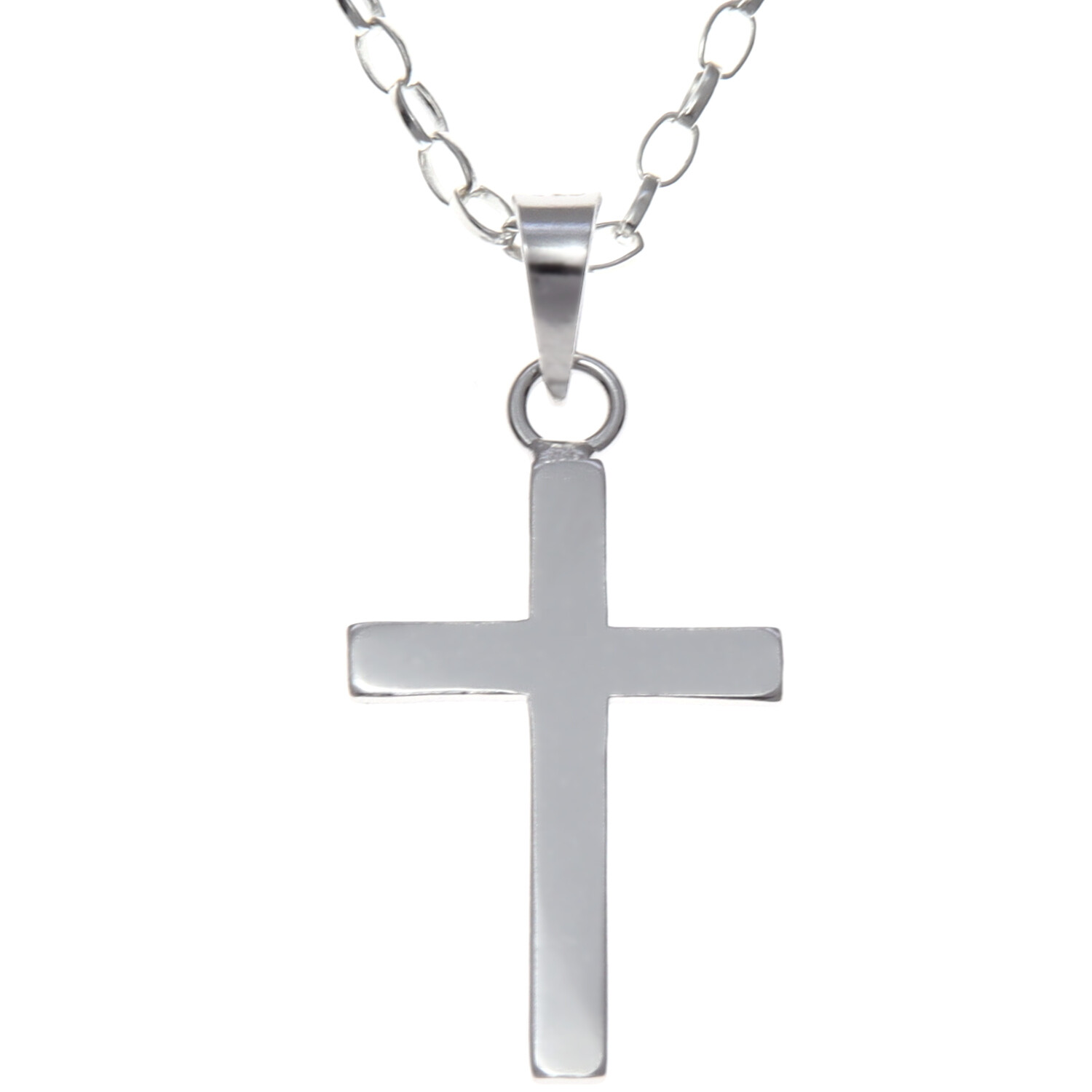 Sterling silver plain Cross pendant necklace with 18 inch chain and gift box