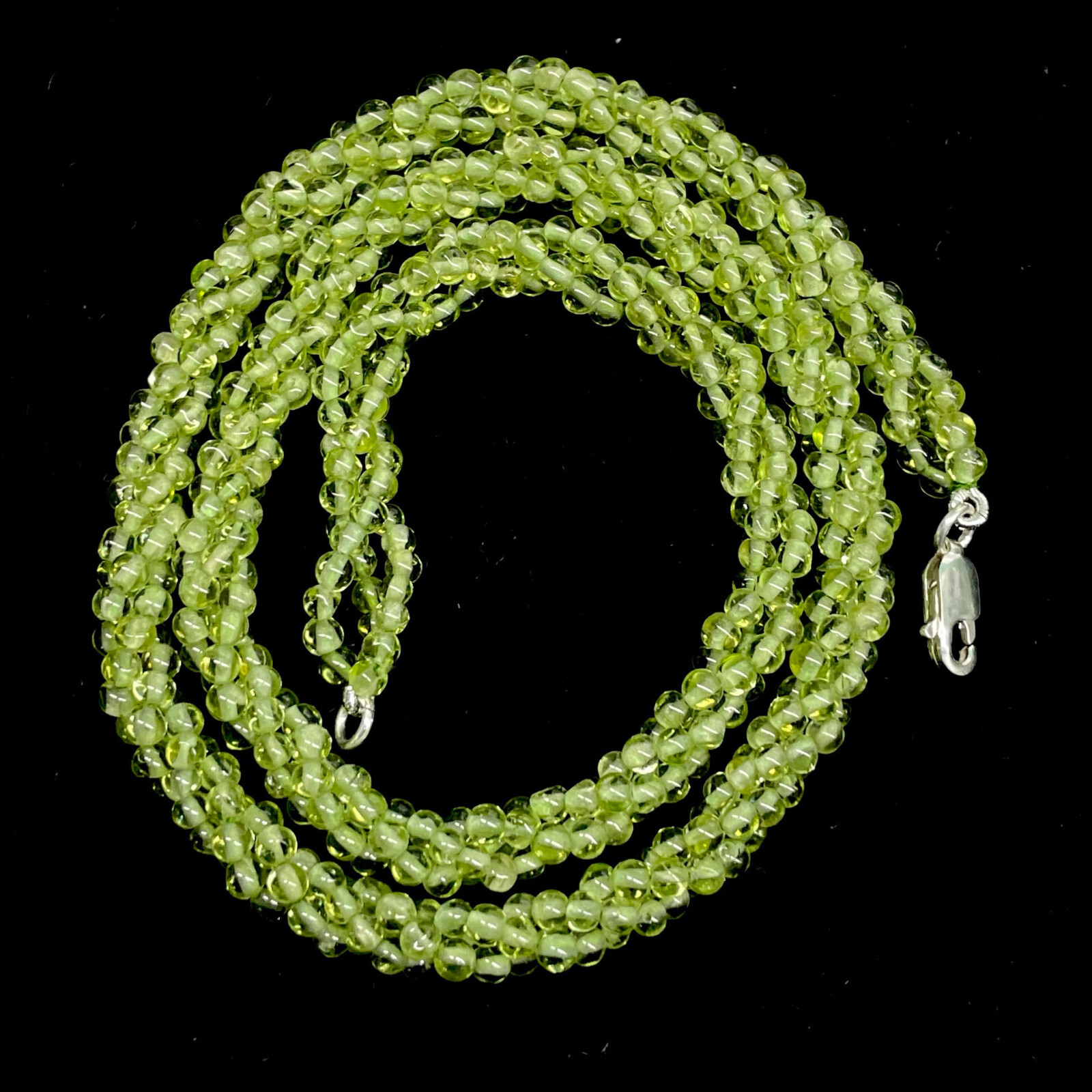 18″ Natural Peridot Twisted Necklace Sparkling Green Beads 925 Silver Clasp