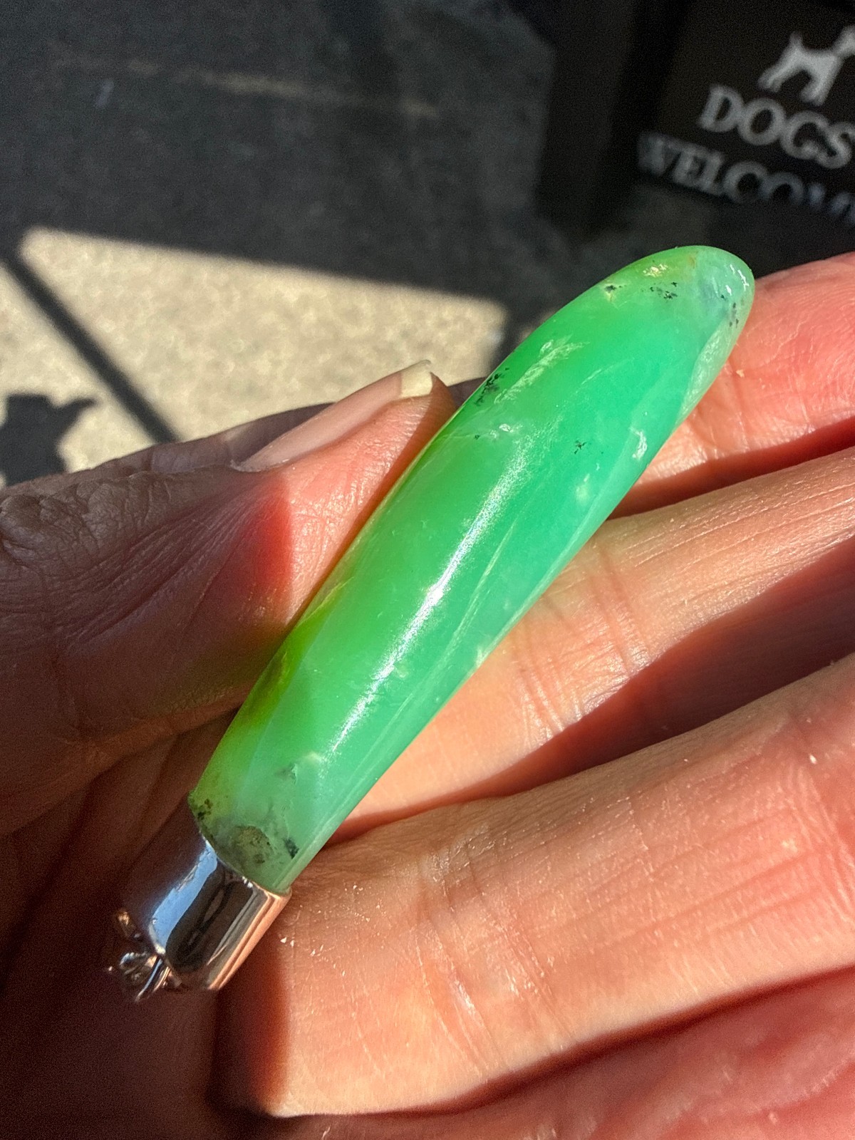 Chrysoprase Crystal Point Polished Pendant Healing Silver 925 Healing Natural Lg