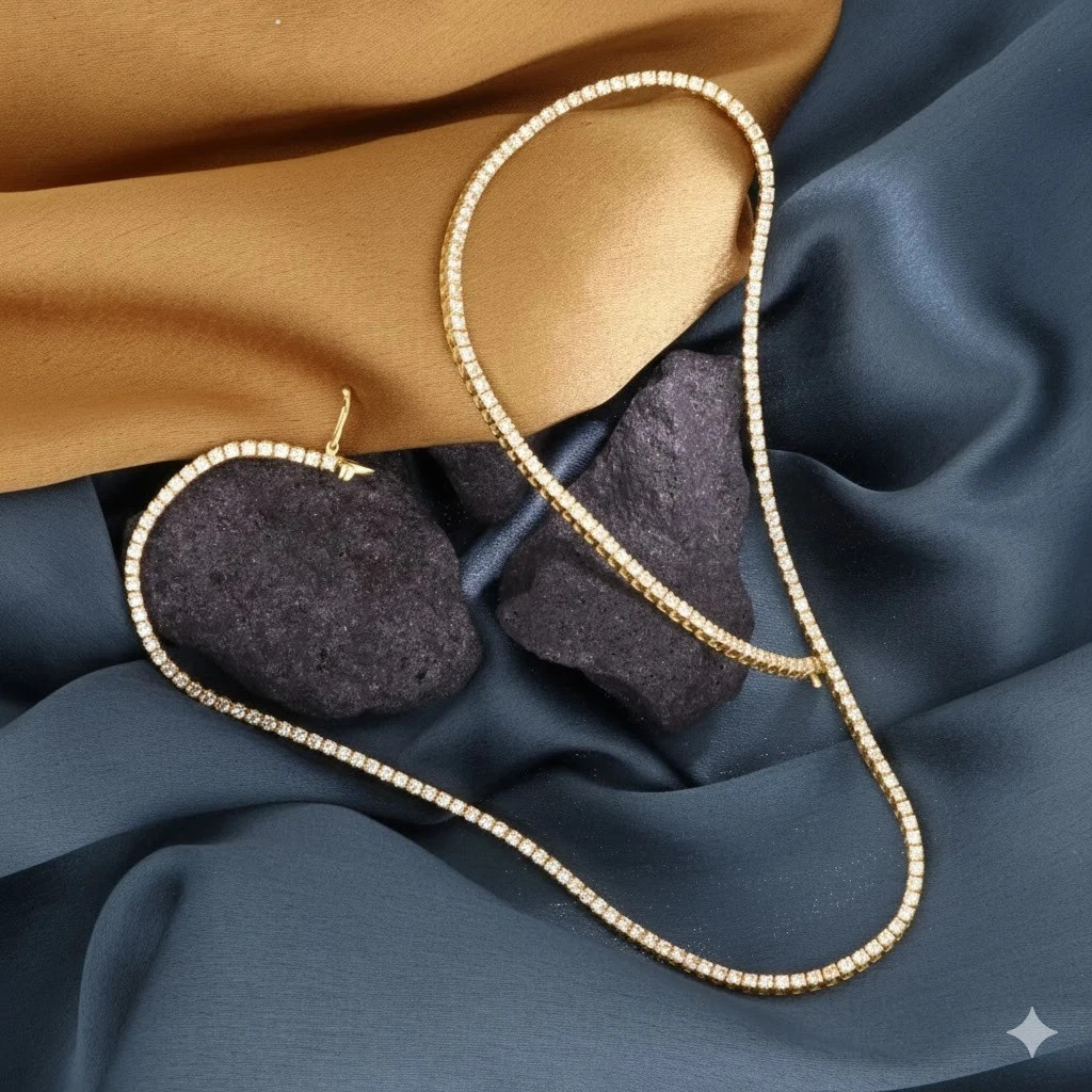 Round Created Diamond 16CT valentine Day Tennis Necklace 14k Yellow Gold Plated