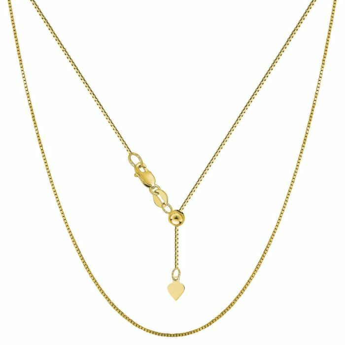 Solid Adjustable Classic Venetian Box Chain Necklace Real 10K Yellow Gold