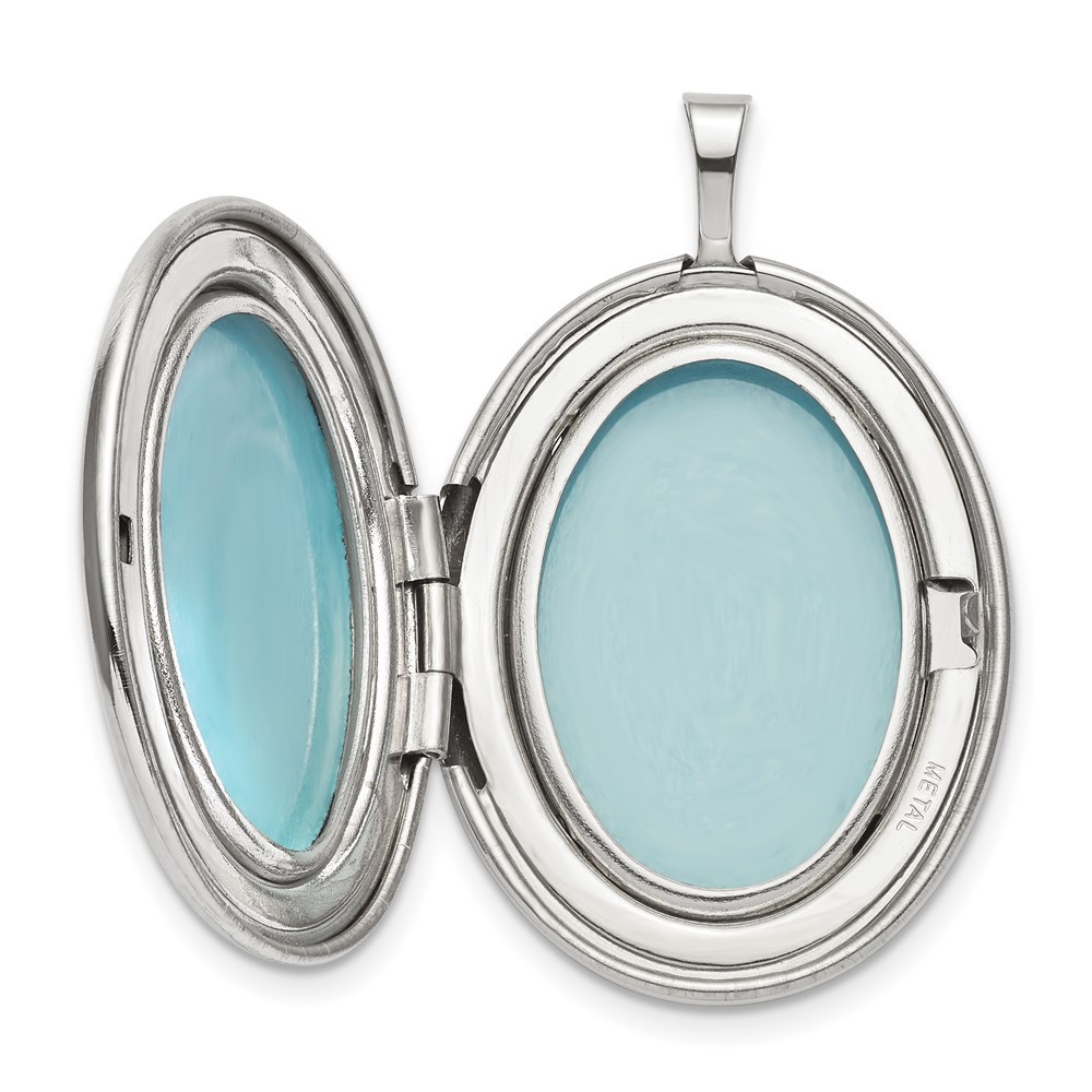 Sterling Silver Rhodium-plated 20mm LOVE TO THE MOON Diamond Oval Locket Pendant