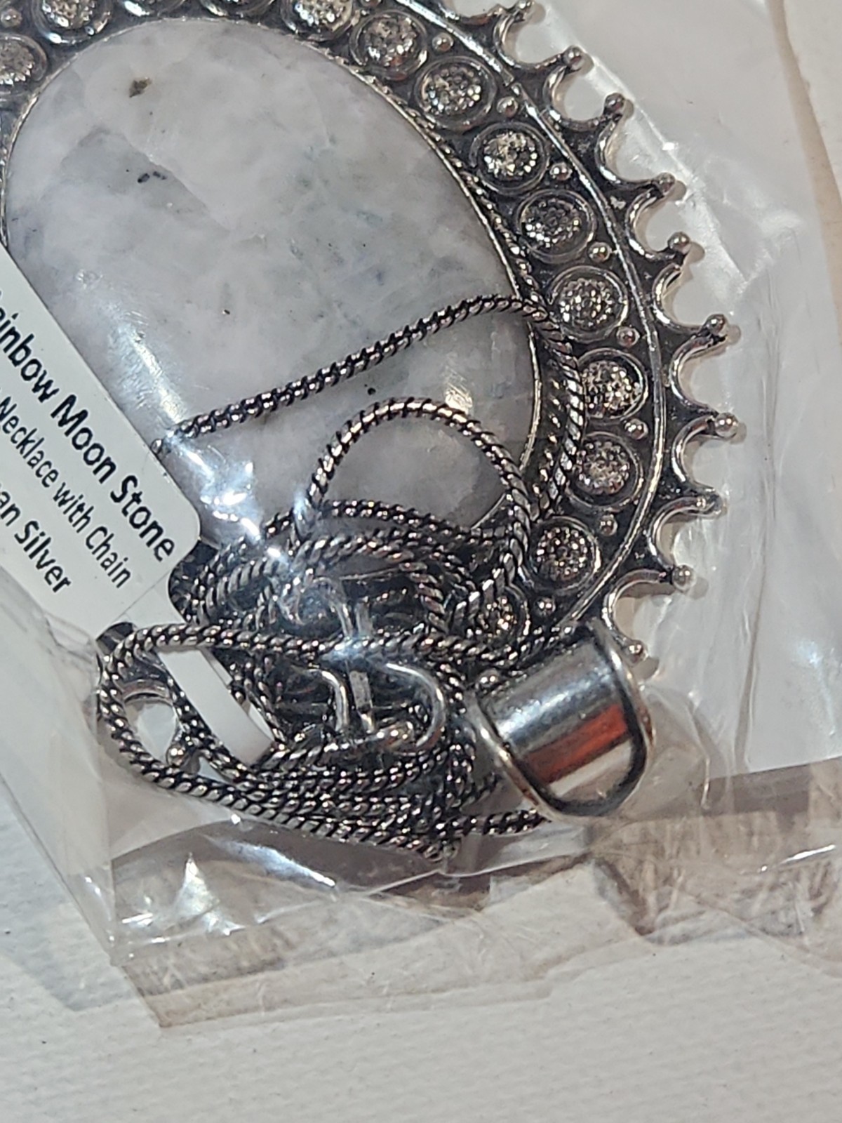3 Inch German Silver Pendant With A Rainbow Moonstone And Chain (New)