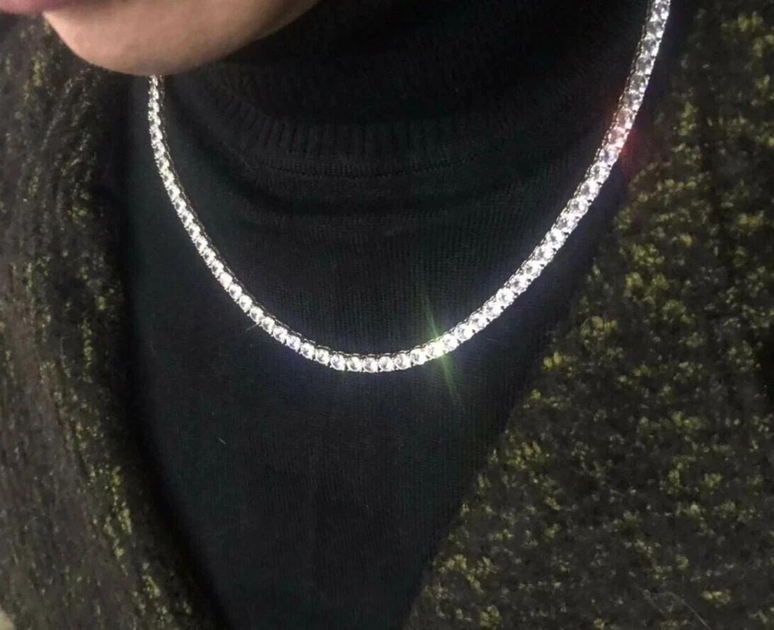 16.50Ct Created Round Cut Diamond Tennis Necklace 18″ 14K White Gold Plated 4MM