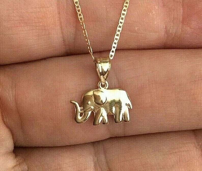 14K SOLID GOLD ELEPHANT 16″ NECKLACE, 14k SOLID GOLD 14mm PENDANT – PT1628
