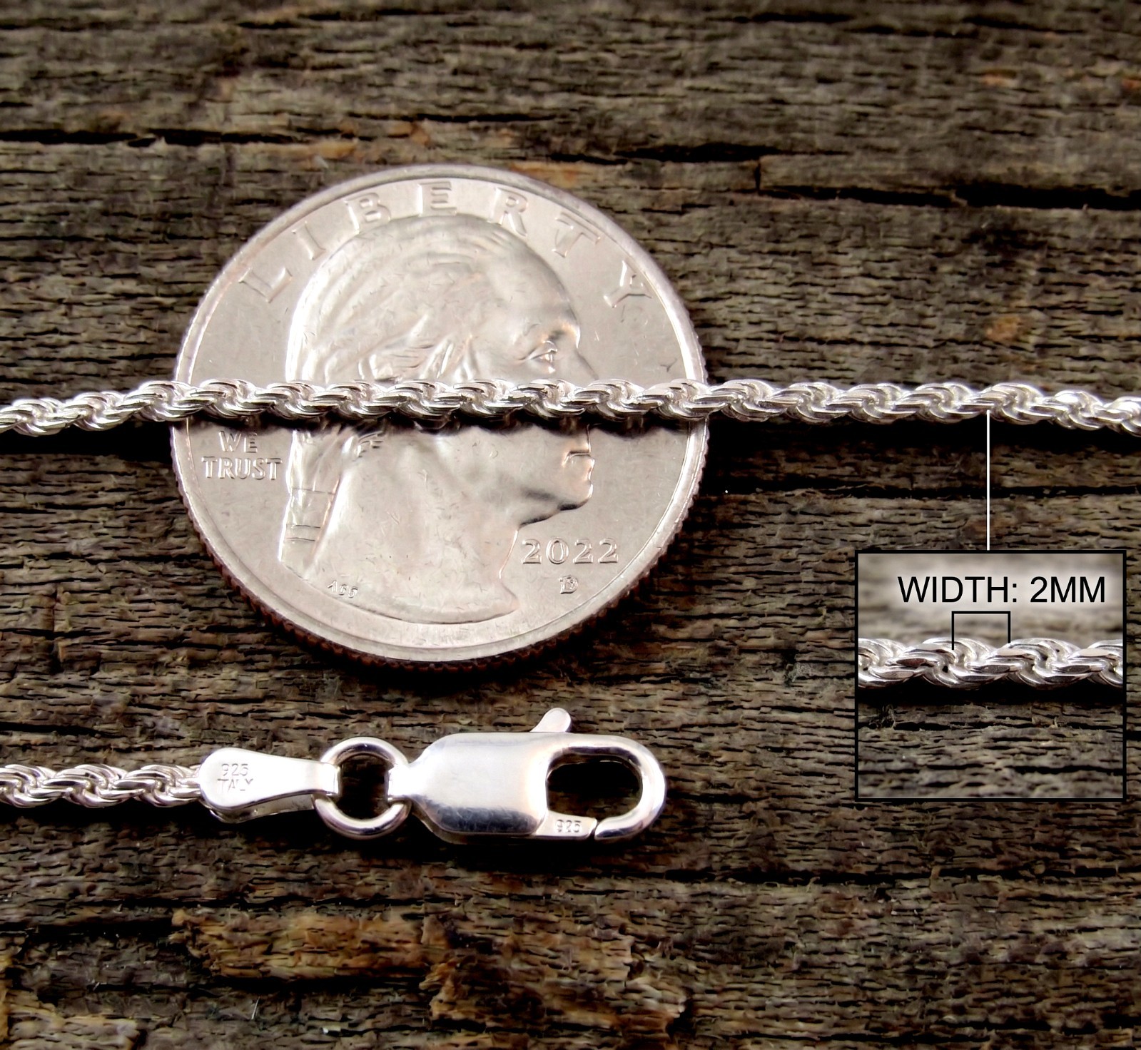 2MM Solid 925 Sterling Silver Italian DIAMOND CUT ROPE CHAIN Necklace Italy