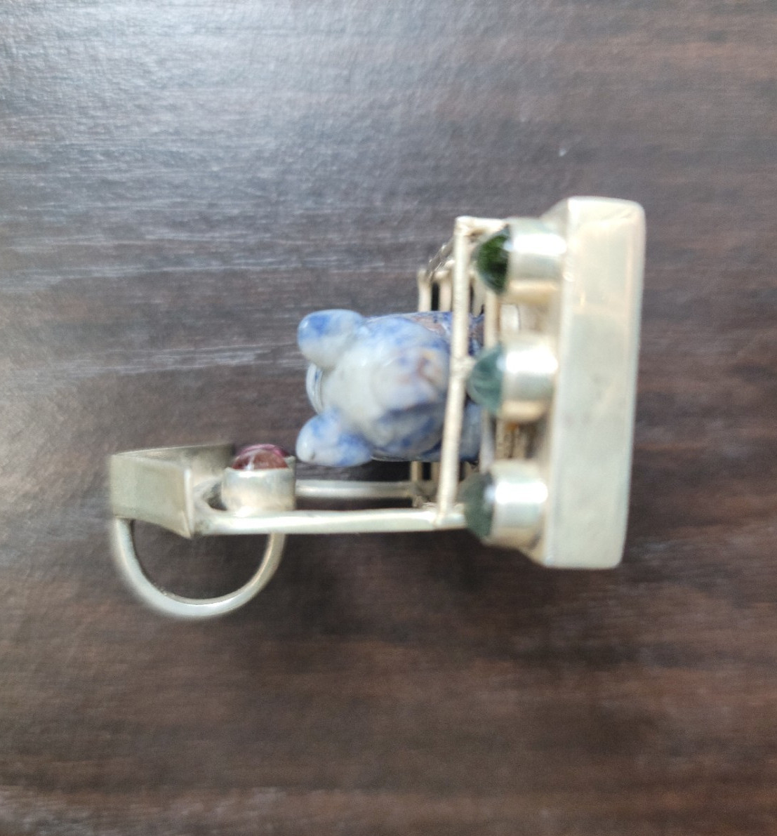 Unique 925 Silver Sodalite & Multi Stone Pig in Barn 3D Statement Pendant