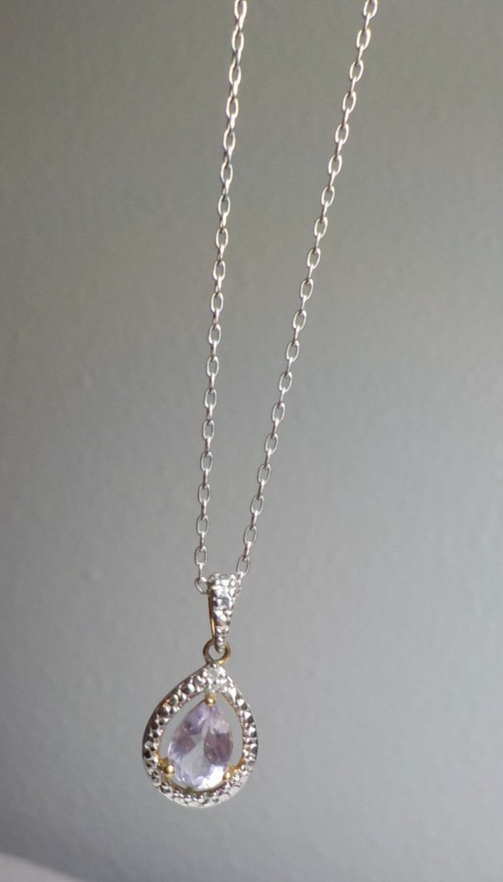 RSE ROSS SIMONS STERLING SILVER LIGHT AMETHYST TEARDROP PENDANT/925 17.5″ CHAIN