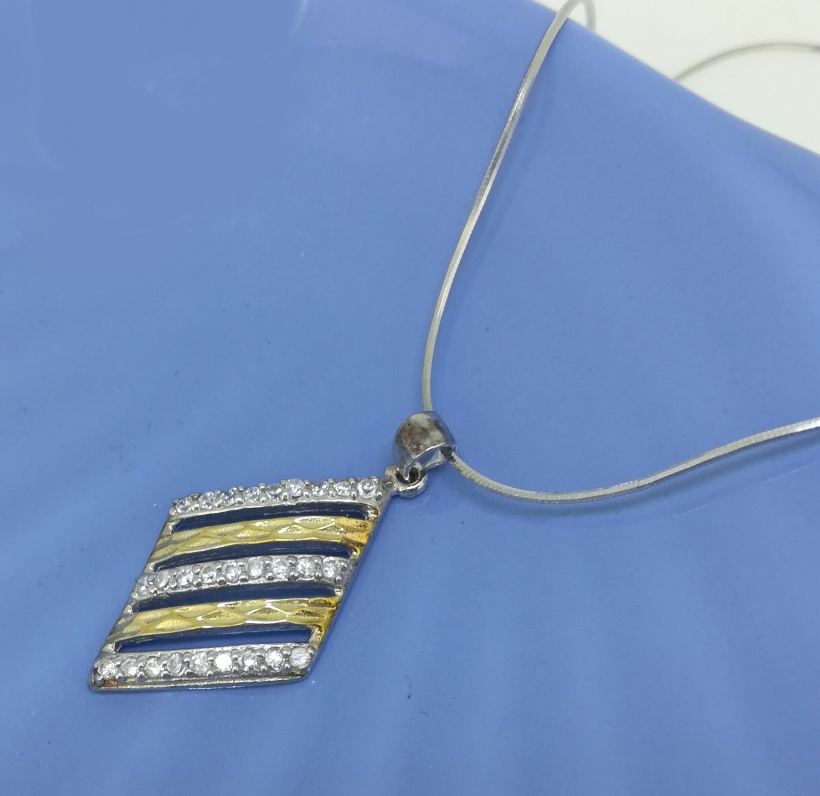 Elegant Genuine Solid 925 Sterling Silver 2 Tone CZ Pendant N-A880