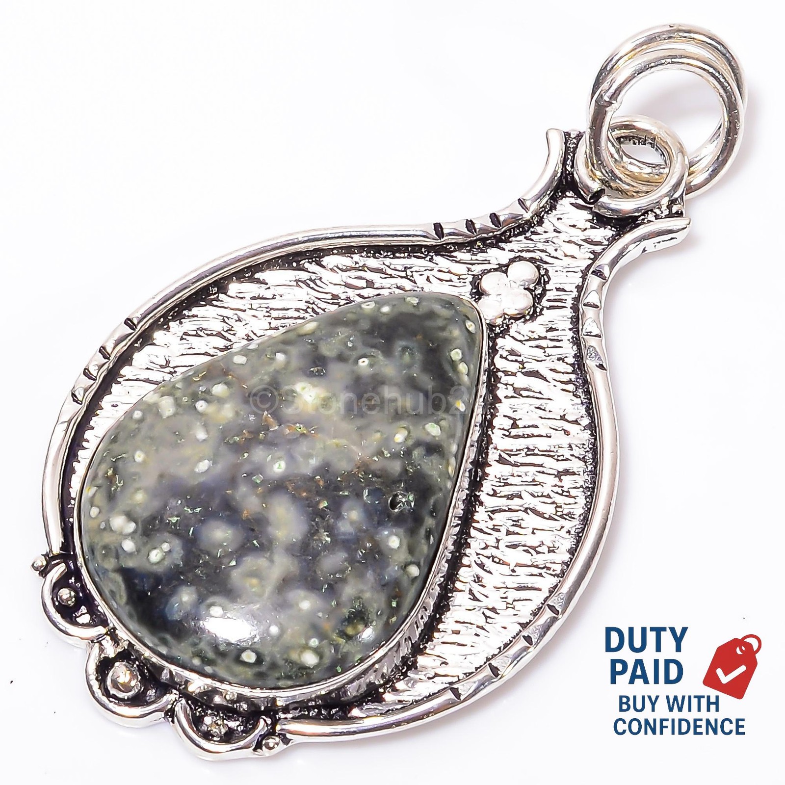 Pear Natural Ocean Jasper Channel Set Wedding Trendy Pendant Jewelry 925 Silver