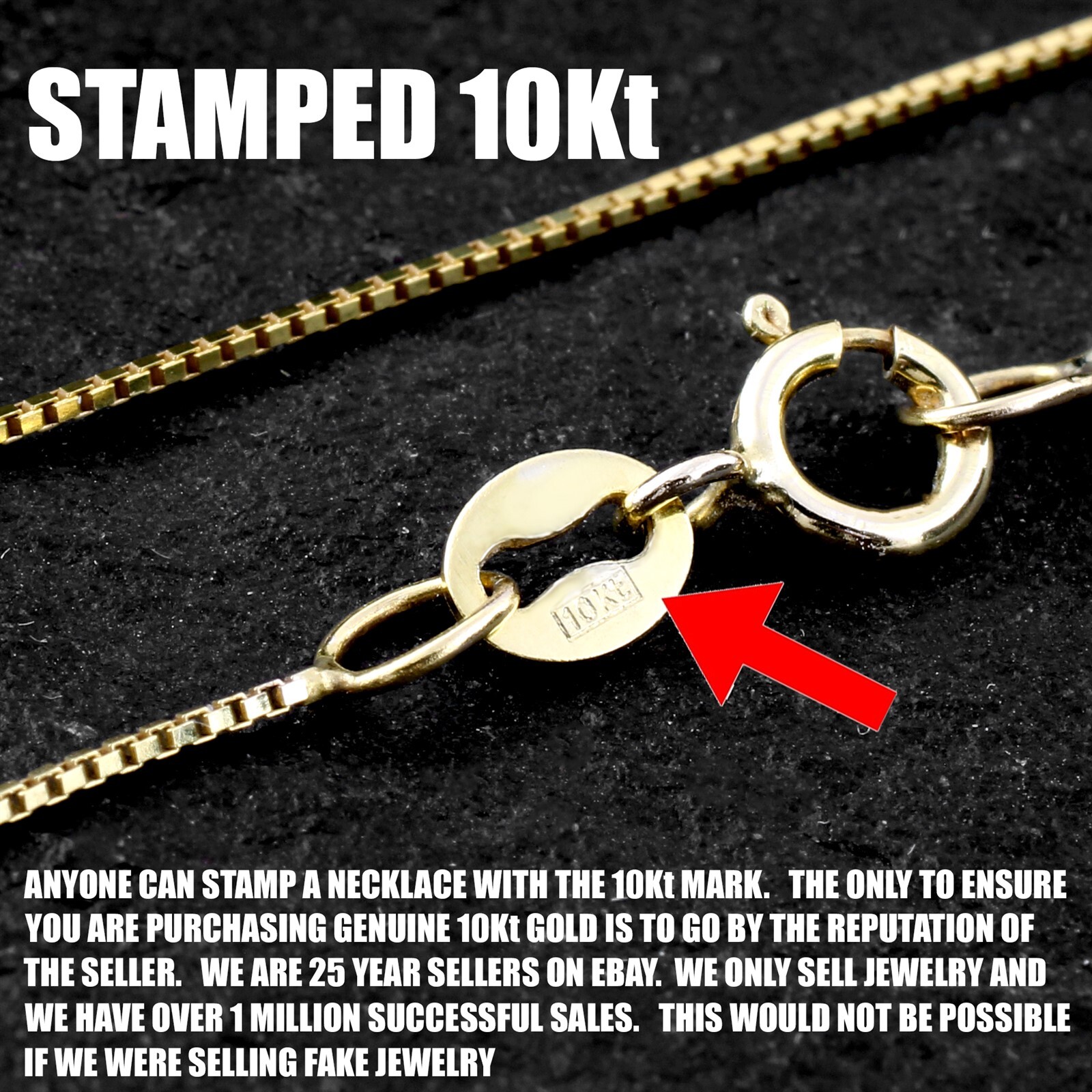 Guaranteed 10K Yellow Gold Solid Box Chain Necklace 0.6mm 14″-24″