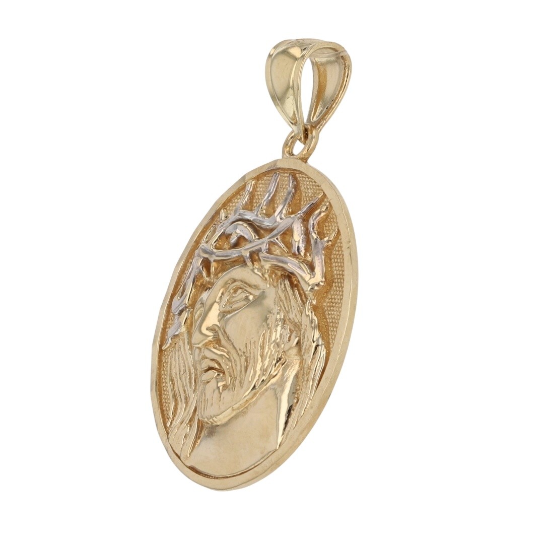 1″ Religious Jesus Face Oval Shaped Pendant No Chain 10k Multi-Tone Gold 1.70g