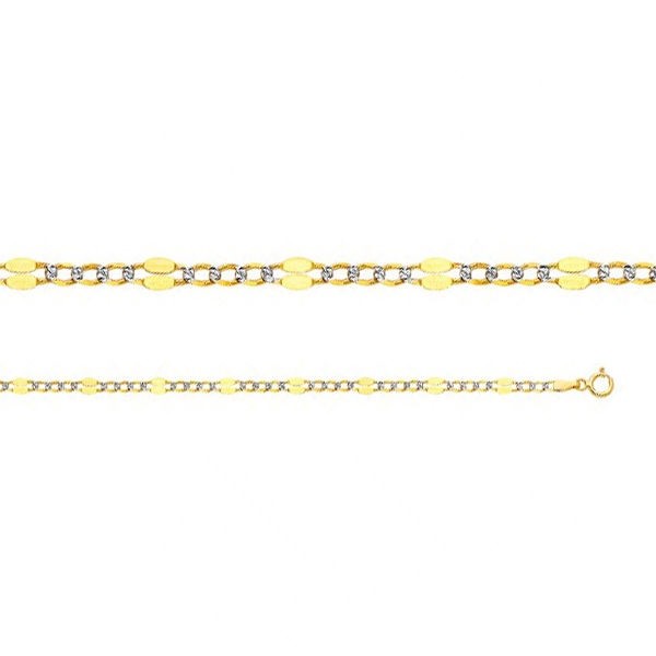 14KT Solid Italian Gold Stamped White Pave Figaro Chain 3.5mm 18″, 20″, 22″, 24″