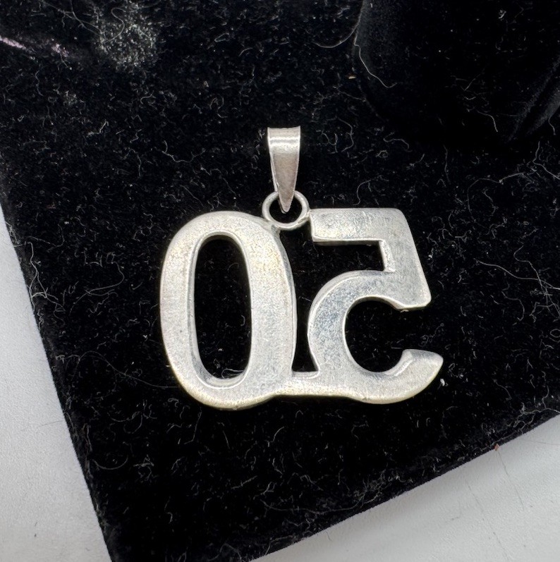 Number 50 50th Birthday Anniversary 925 Solid Sterling Silver Charm Pendant