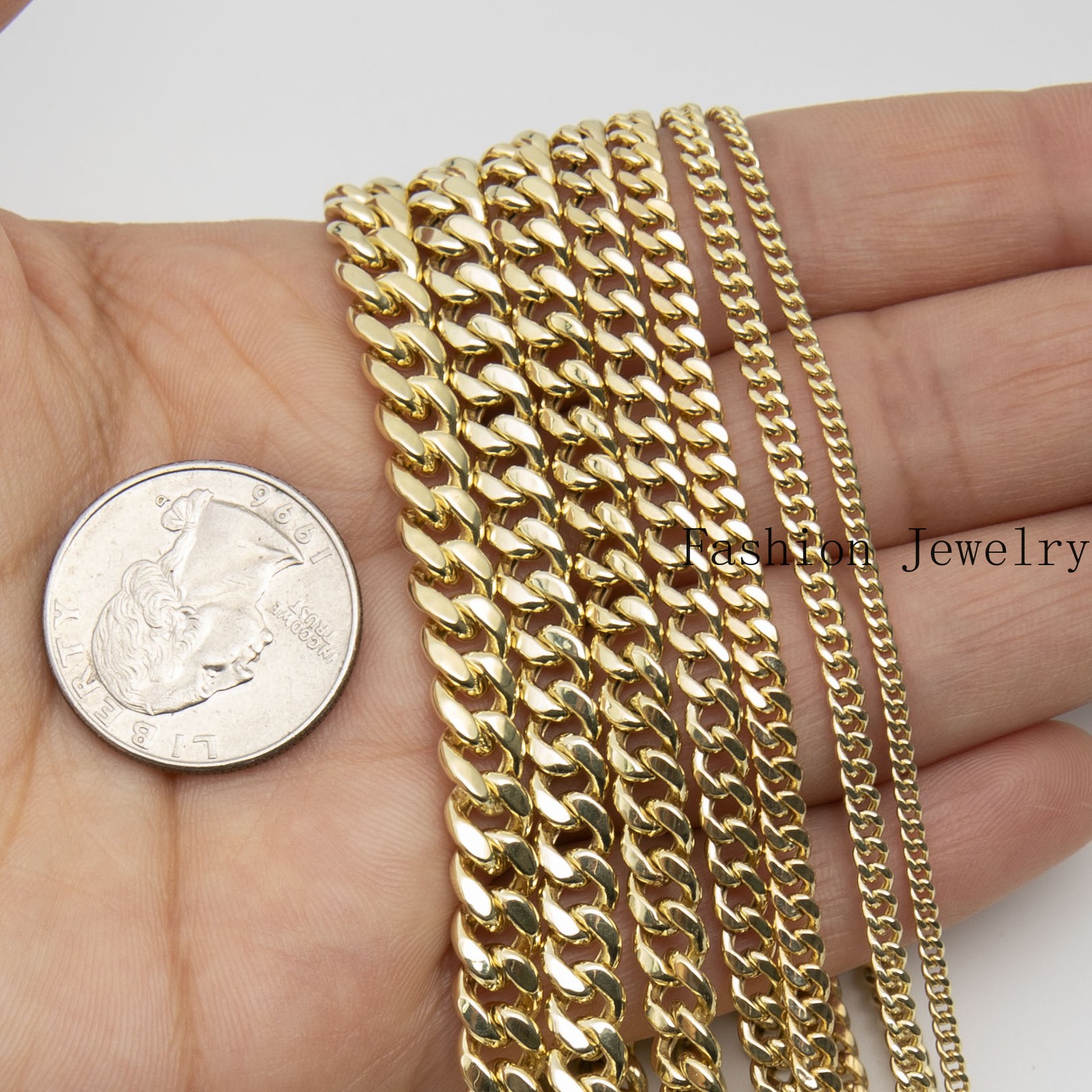 Shiny Miami Cuban Link Chain Necklace Real 14K Yellow Gold All Sizes