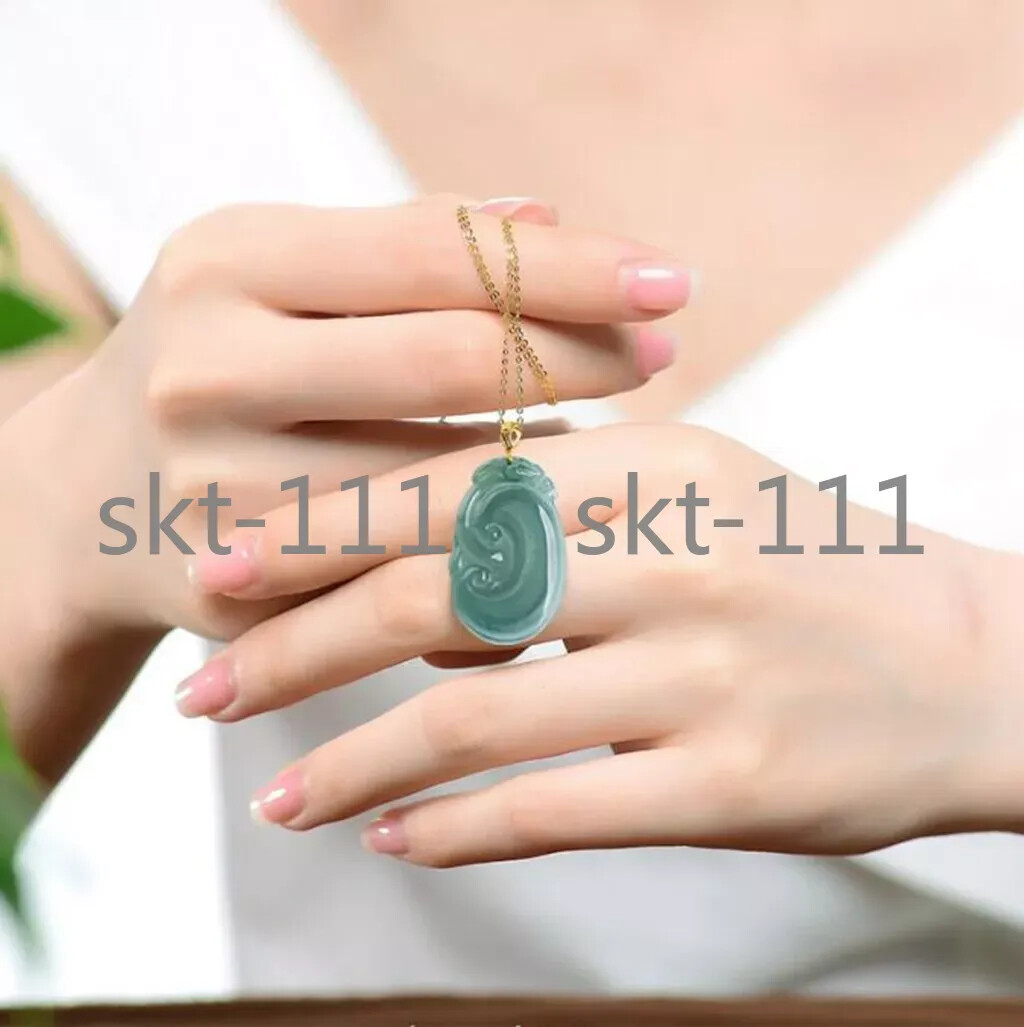 Certified Ice Green Blue water A Jade jadeite 18K Solid Gold RuYi Pendant