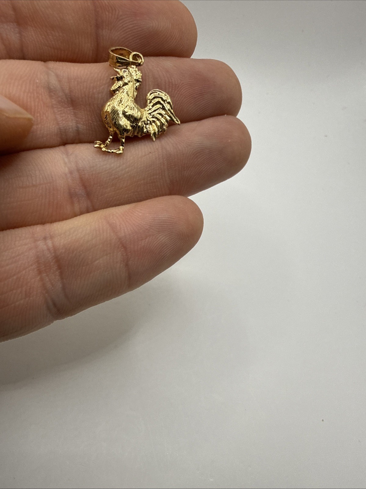 14k Yellow Gold Diamond Cut Rooster Cock Chicken Bird Charm Pendant 1.1″ 2.4g