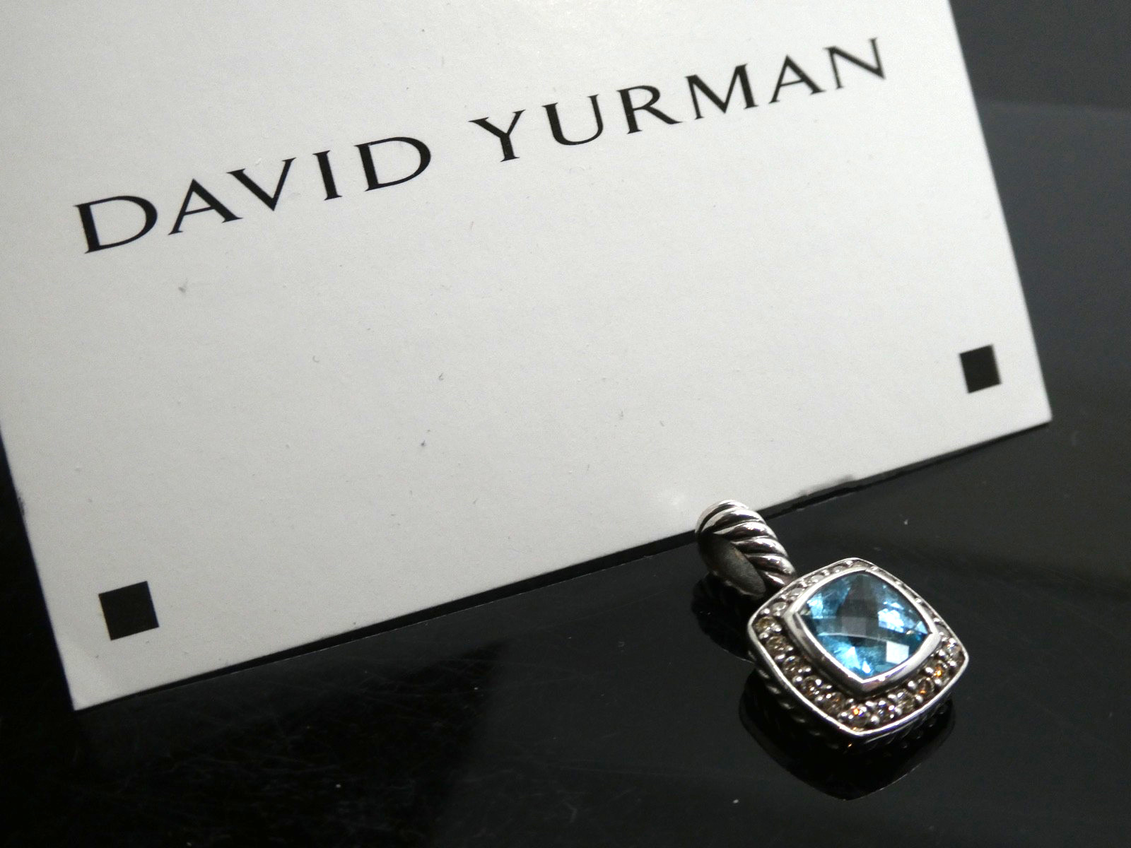 DAVID YURMAN ALBION 11mm Blue Topaz & Diamond Sterling Silver 925 Pendant