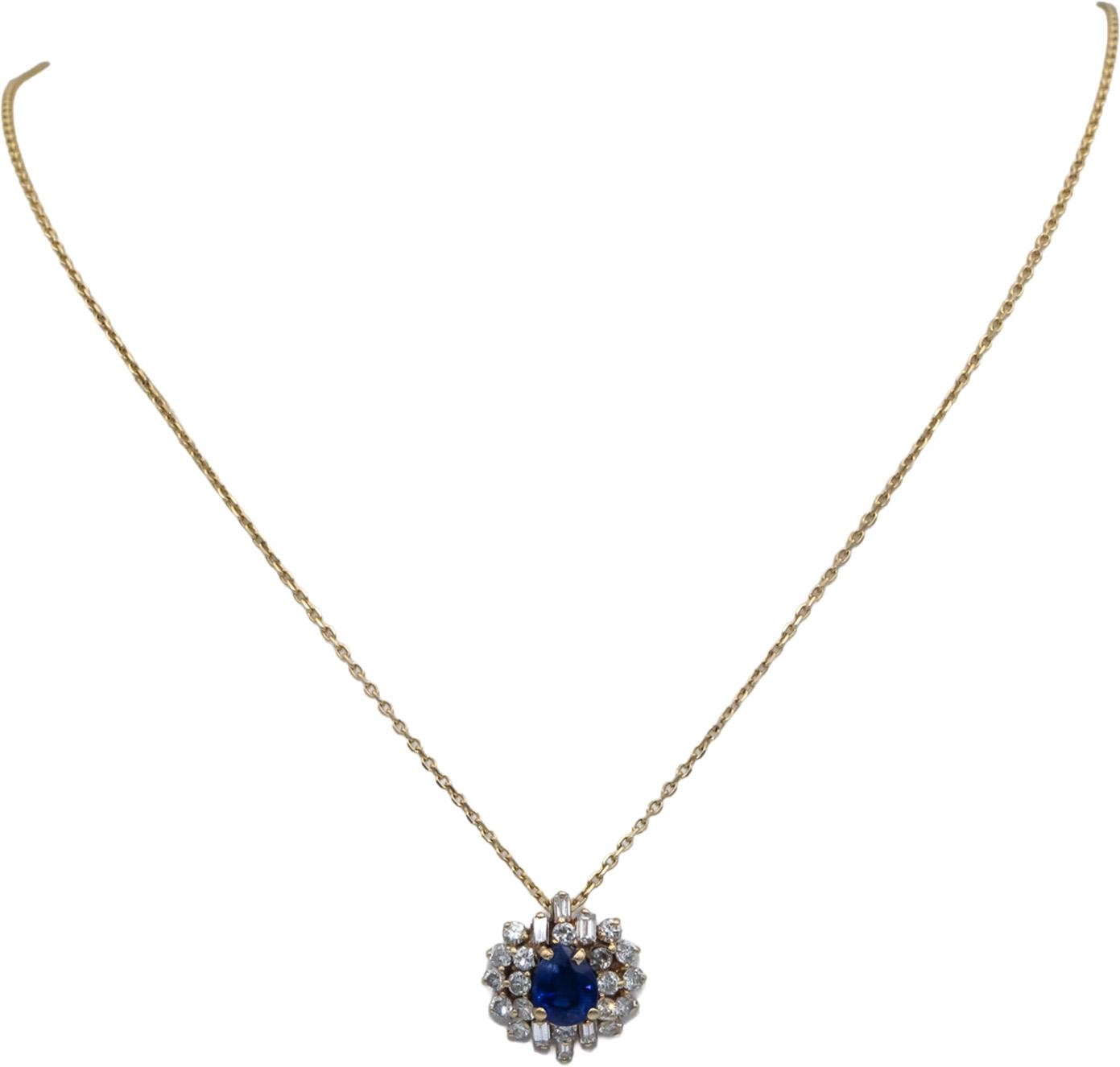 GIA 14k Gold Diamond & Sri Lanka Royal Blue Sapphire Pendant Necklace 1.85CT