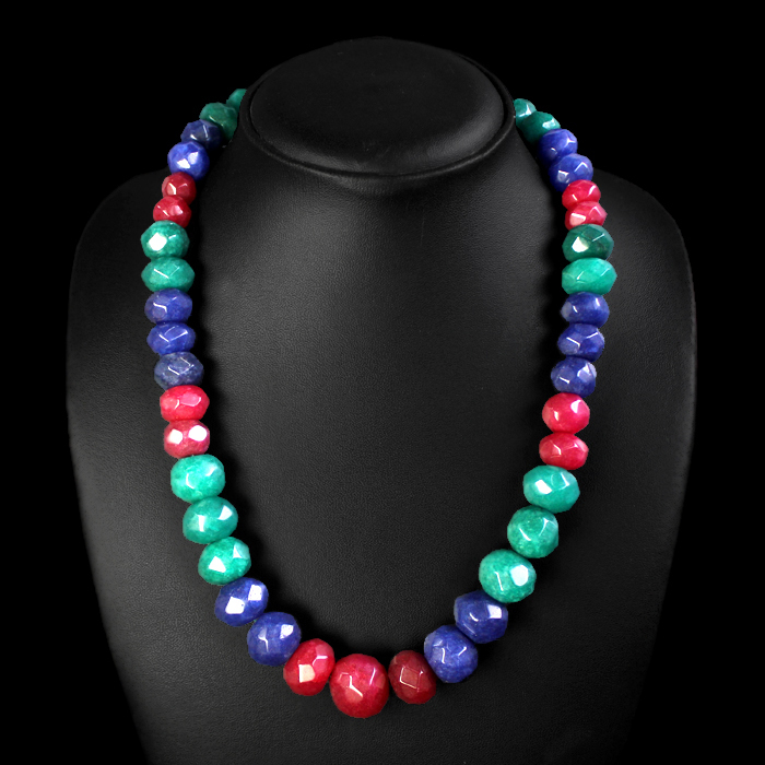 VERY ATTRACTIVE 687.00 CTS EARTH MINED RUBY, EMERALD & SAPPHIRE BEADS NECKLACE