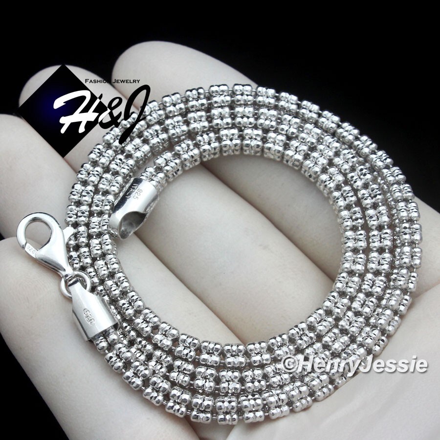 18″-24″MEN SOLID 925 STERLING SILVER 4MM DIAMOND-CUT ICE LINK CHAIN NECKLACE*N23