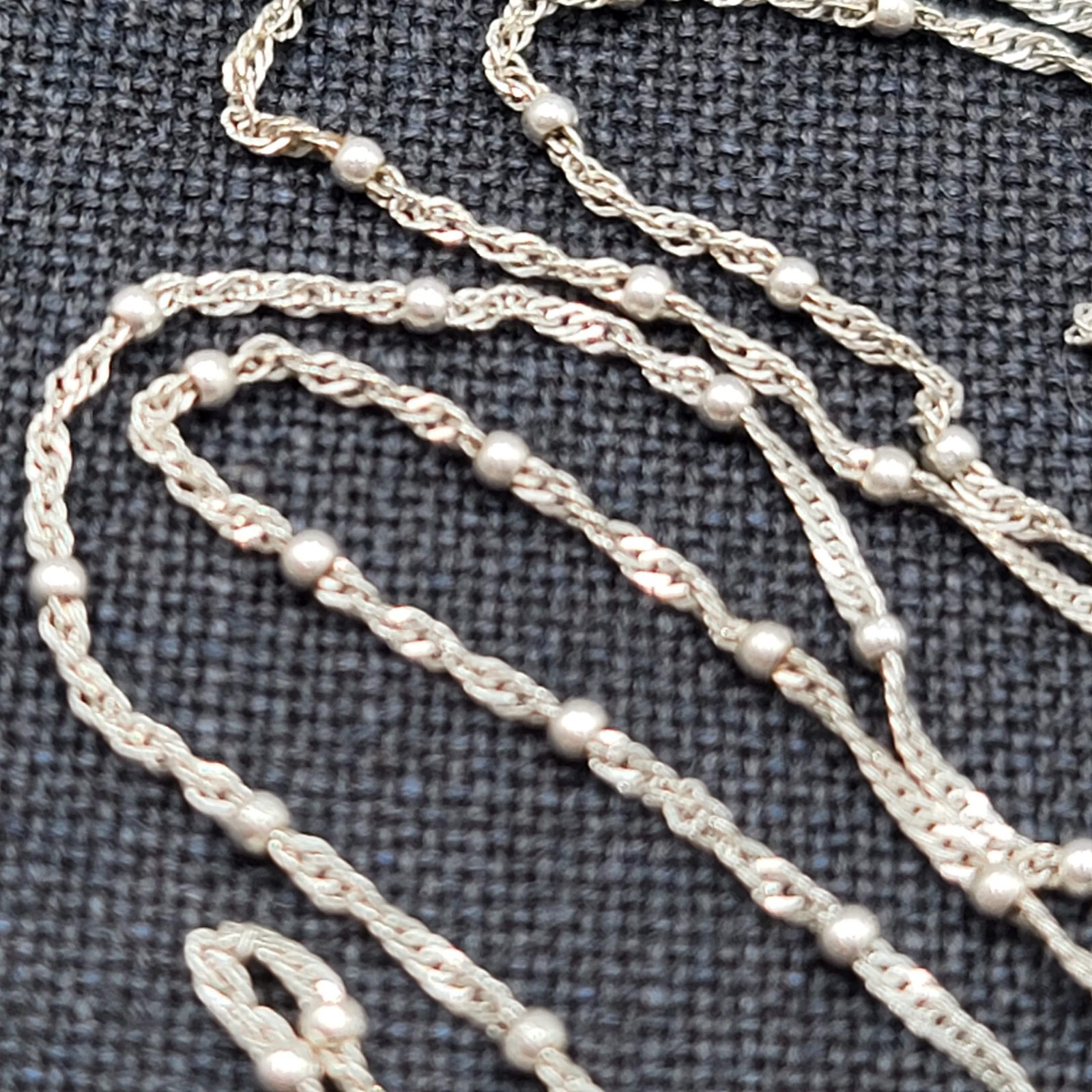 Sterling Silver Twist Herringbone Station Chain Necklace 925, 24″