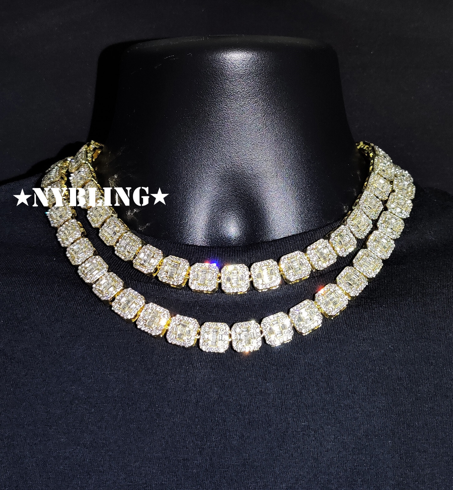 Solid 10K Gold Baguette Moissanite Tennis Choker 18/20In Hip Hop Necklace
