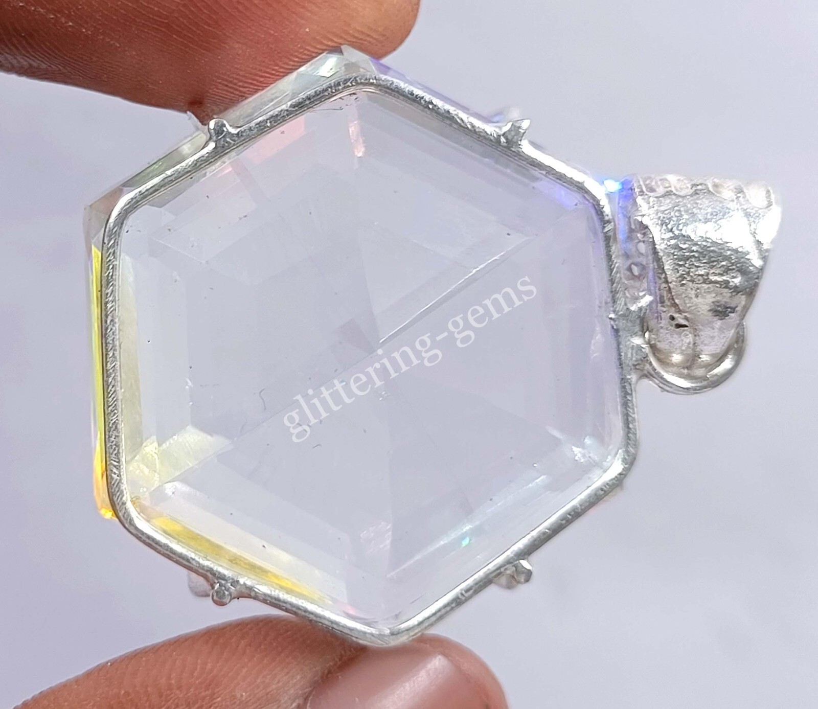 Natural Mystic Topaz Hexagon Cut 925 Silver Pendant 110.65Ct IGL Loose Gems 5MAP
