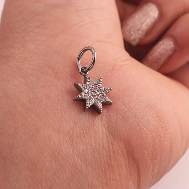 1 Pc Pave Diamond Star Charm Pendant ,925 Sterling Silver Charm,Pave diamond