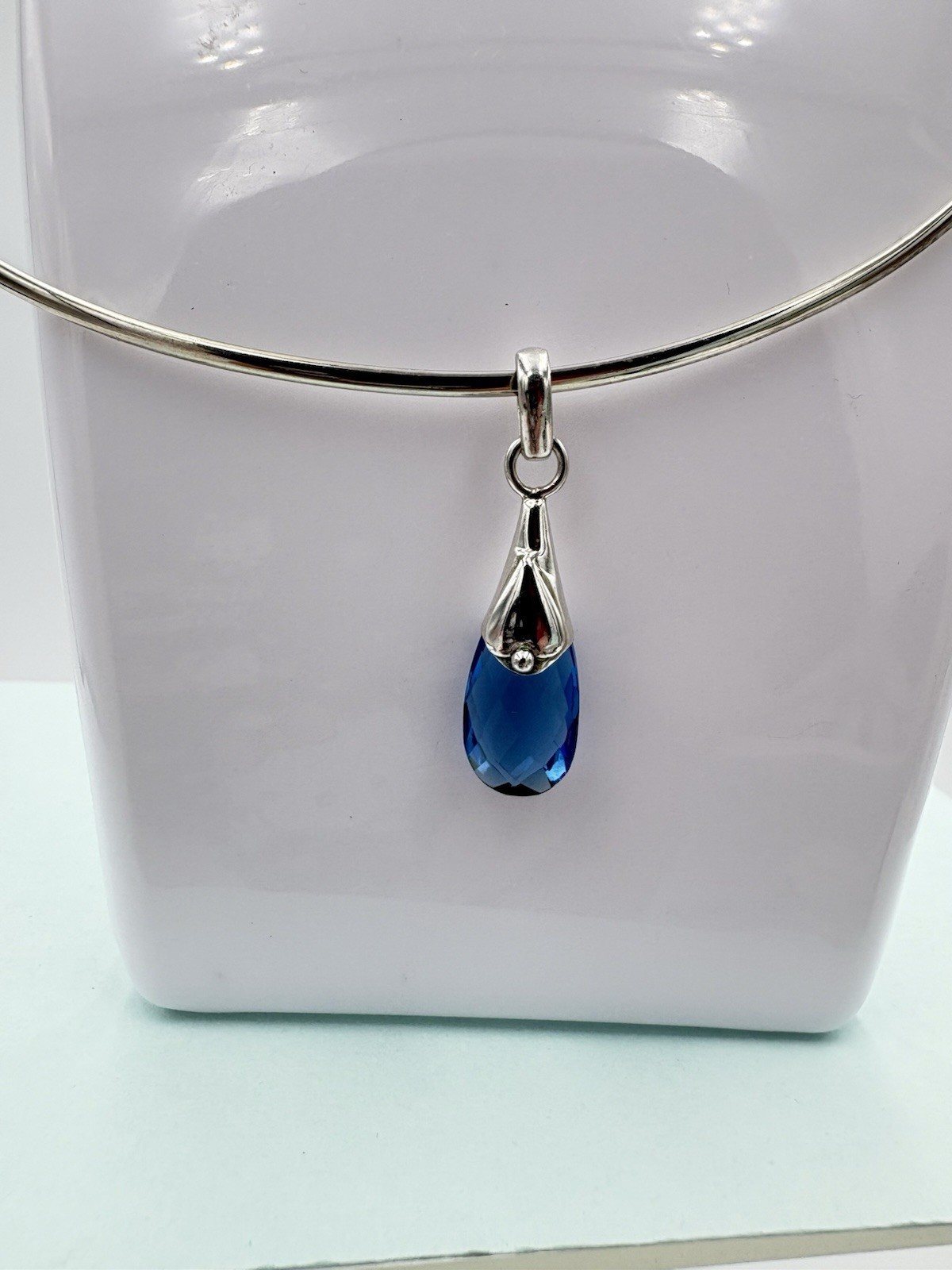 925 Sterling Silver 6CT Genuine Sapphire Gemstone Teardrop Pendant-Pendant Only