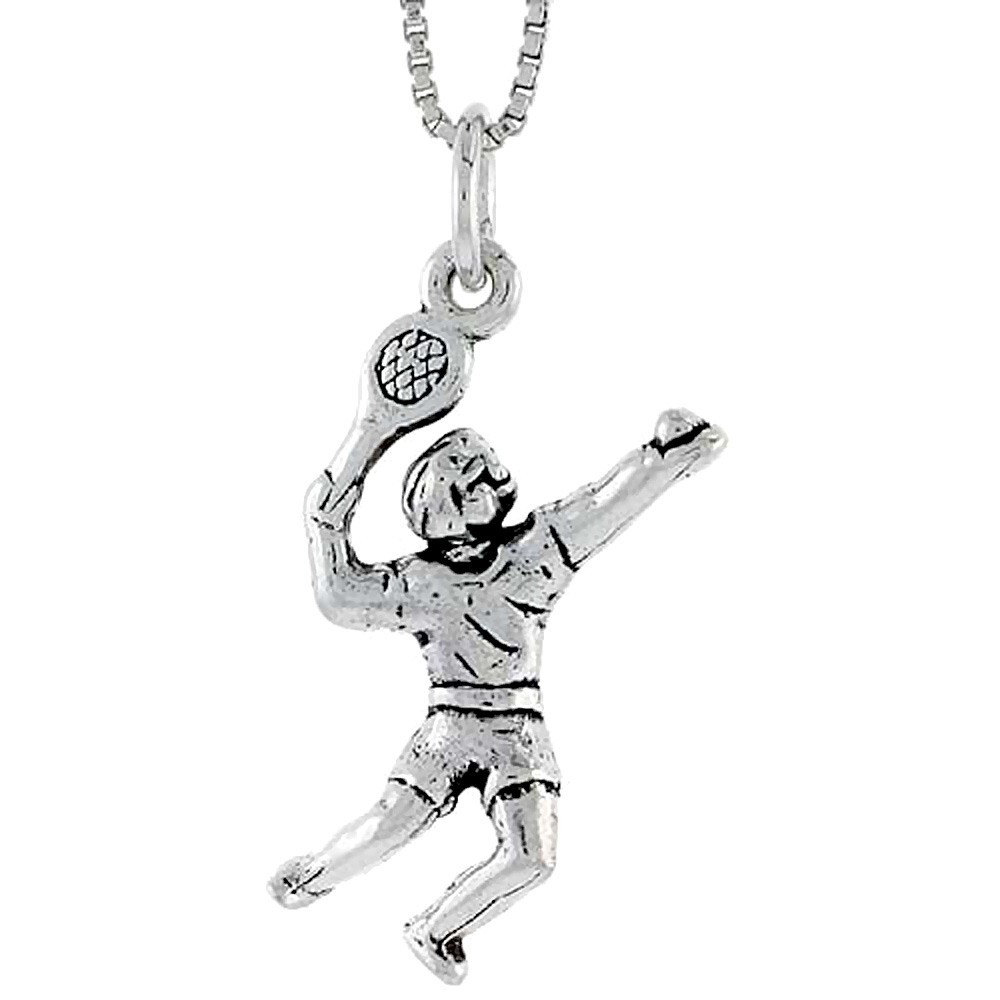 925 Sterling Silver Tennis Player Pendant Antiqued Finish 1 (25mm) Inch Tall