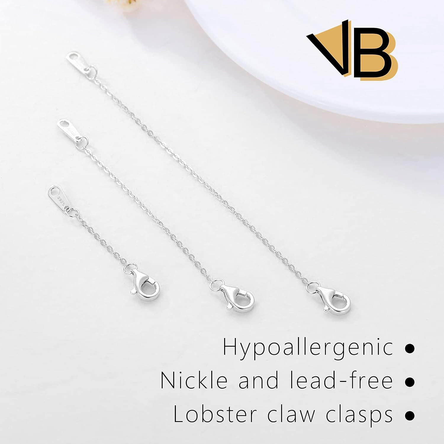 Sterling Silver Necklace Extenders for Women Silver Chain Extension Bracelet Ext