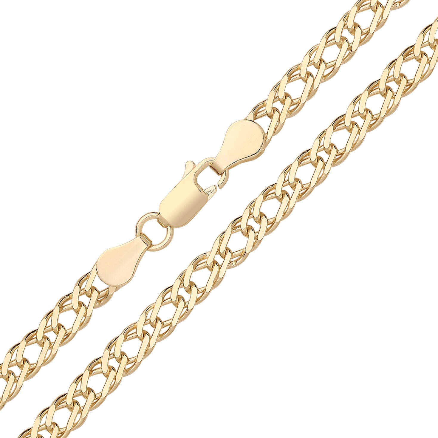 9ct Yellow Gold on Silver 4.5mm Double Curb Rombo Chain Necklace 16 18 20 22 24″