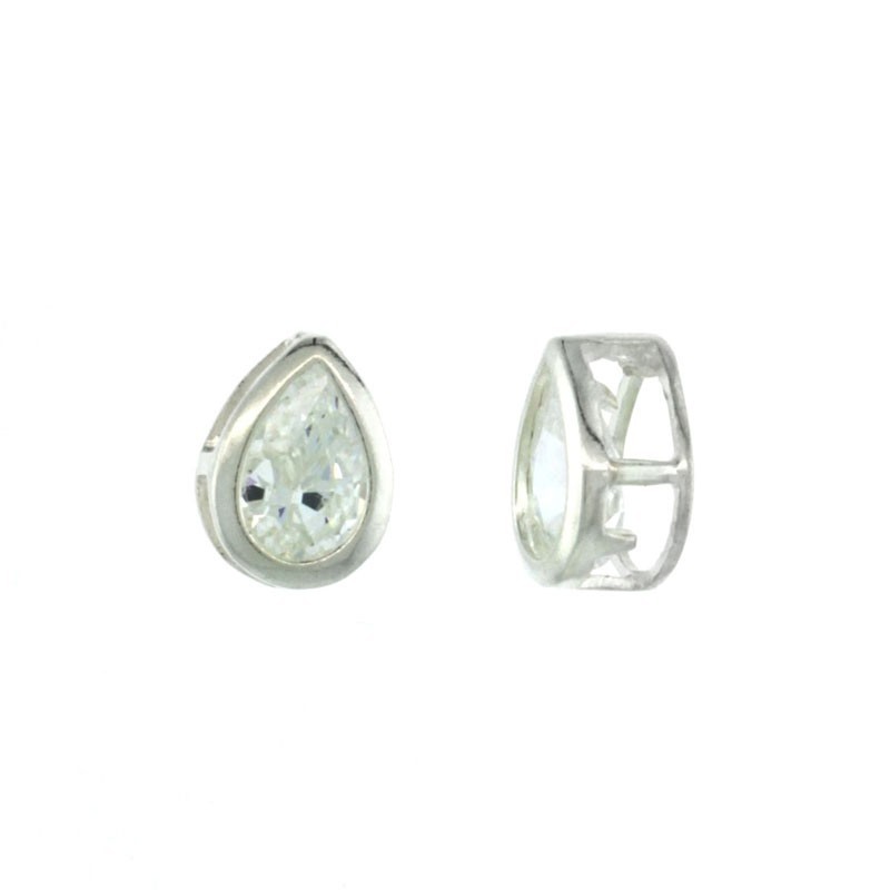 925 Sterling Silver Teardrop CZ Pendant Slide 1/2 (12.5mm) x 3/8 (9mm) Inch Tall