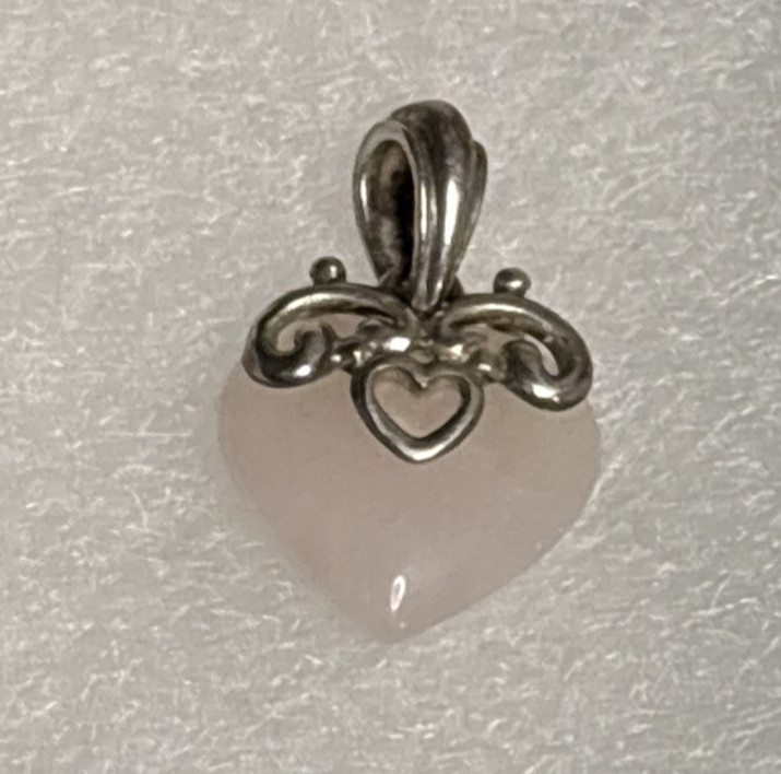 Rose Quartz Heart Pendant 5/8 in Silver Filigree Design 925
