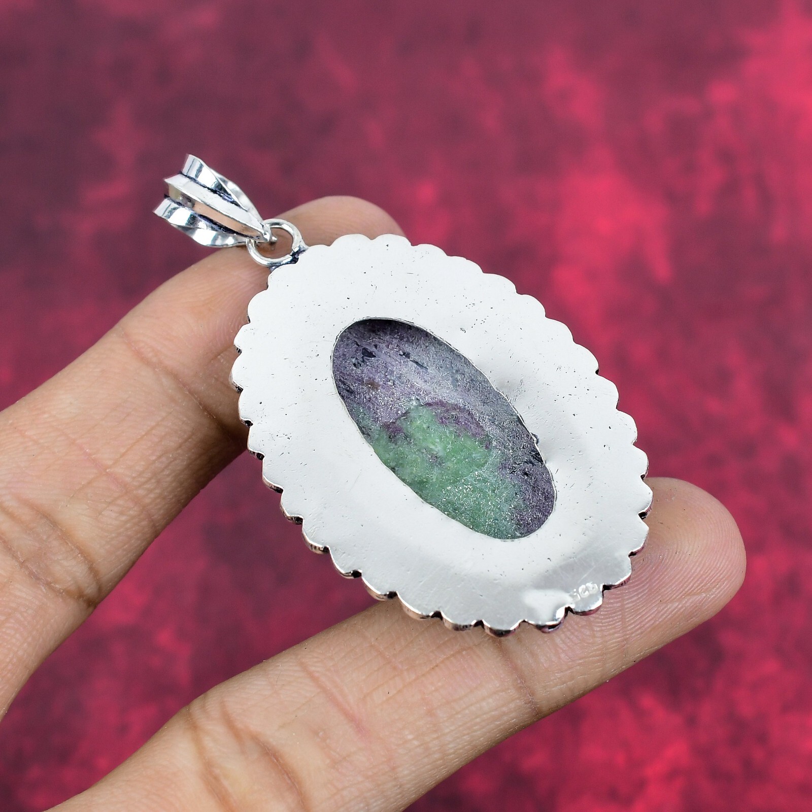 Ruby Zoisite Gemstone Handmade 925 Sterling Silver Pendant Jewelry