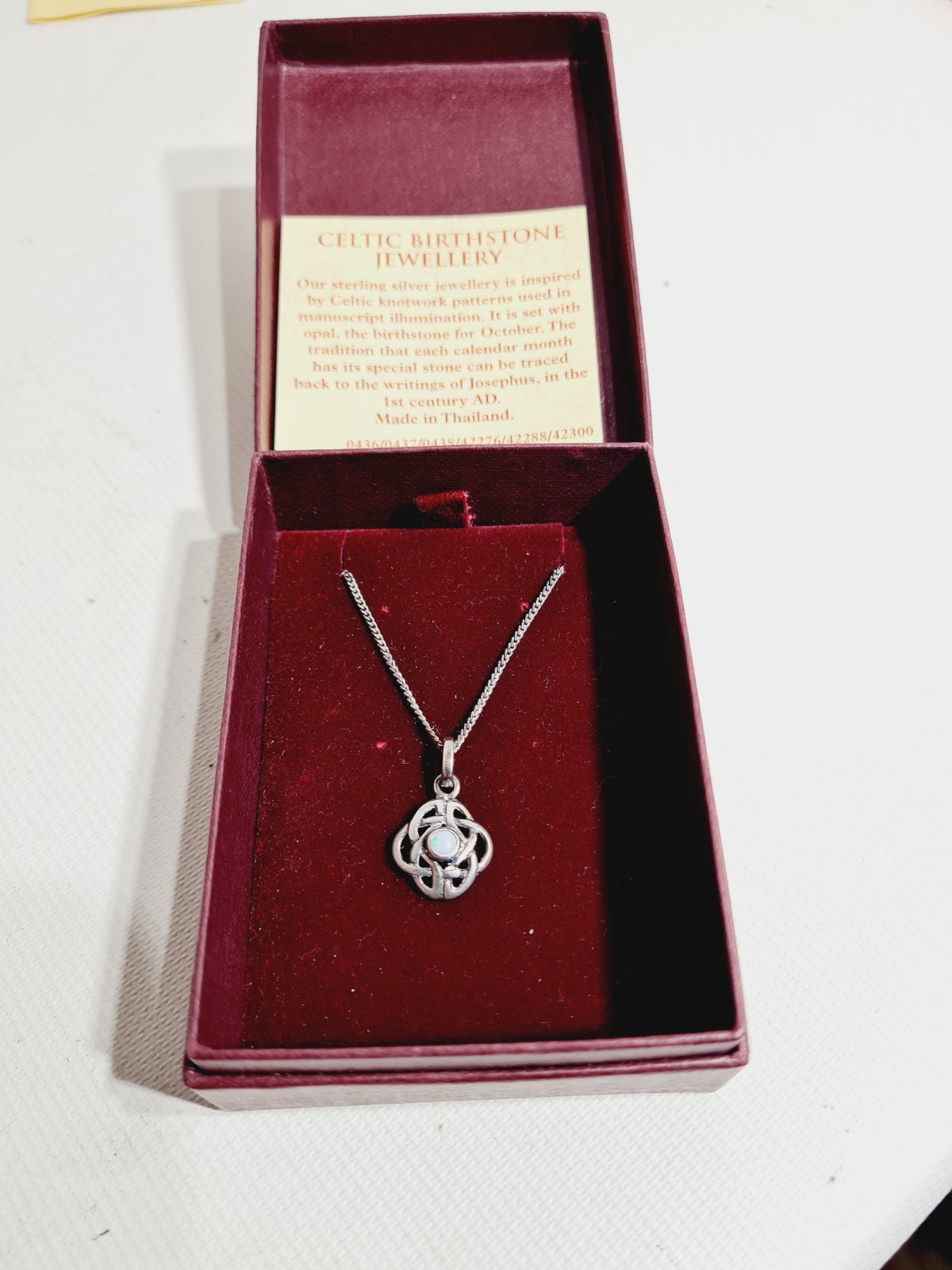 Past Times Celtic Opal Birthstone Pendant & Sterling Silver 40 cm Chain