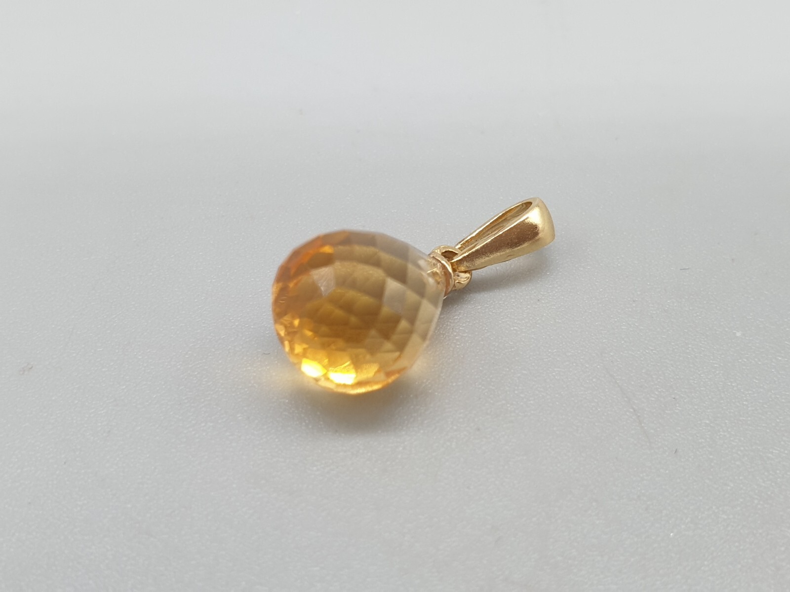 18ct Yellow Gold Citrine Amethyst Pendant Micro Faceted Drop Stone 18K 750 Bail